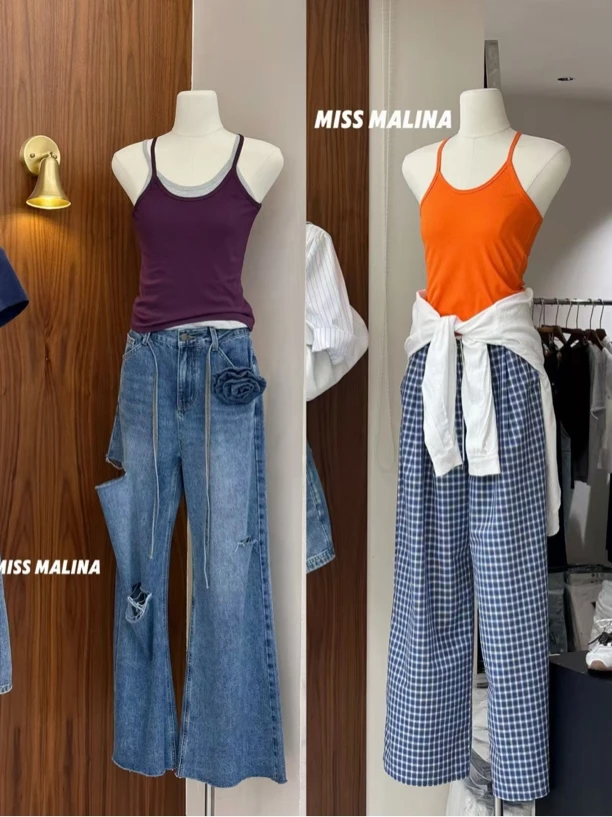 【NO退NO换】百穿不腻！一字带背心细肩带显瘦背心（MLY3412#）玛丽亚