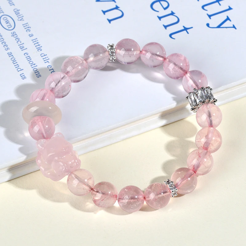 【星光粉‌】天然水晶冰种粉水晶九尾狐跑环手原创女士手串