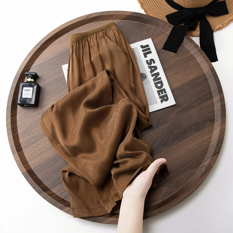 高级感铜氨丝阔腿裤女2025年夏季新款高腰宽松显瘦垂感直筒凉凉裤