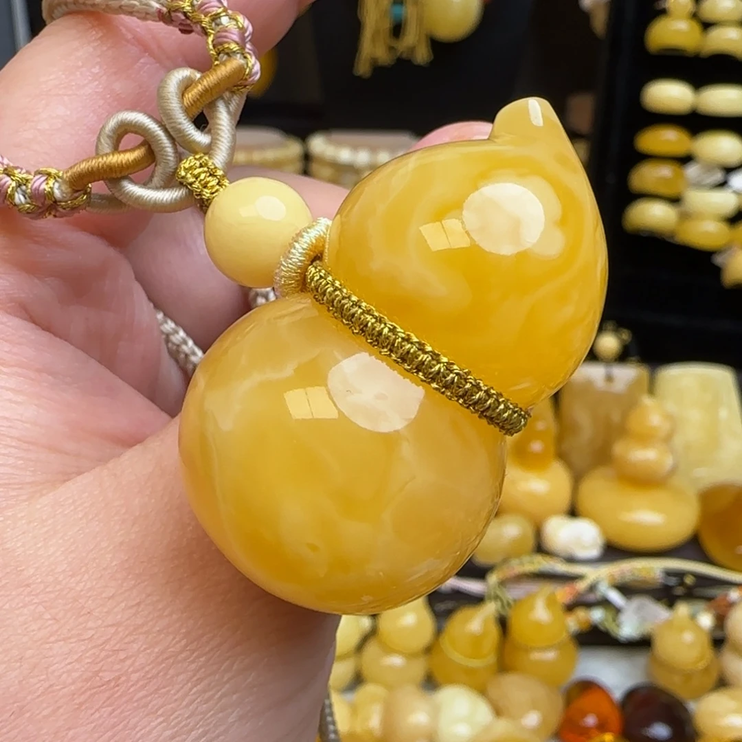 琥珀套链未镶嵌天然焦皮料蜜蜡葫芦吊坠