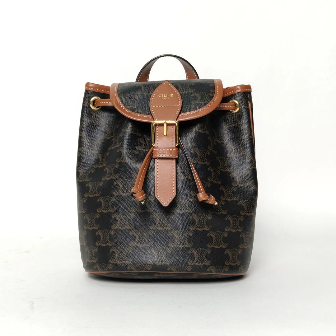 99新 Celine/思琳 【念念】 Folco 抽绳双肩包 Mini 迷你 褐色