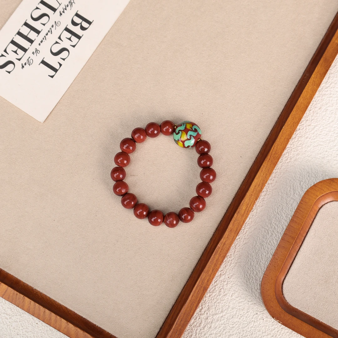 琉璃手链 LZ5132-1流云纹红绿黄红色老珠子超红满串琉璃手串