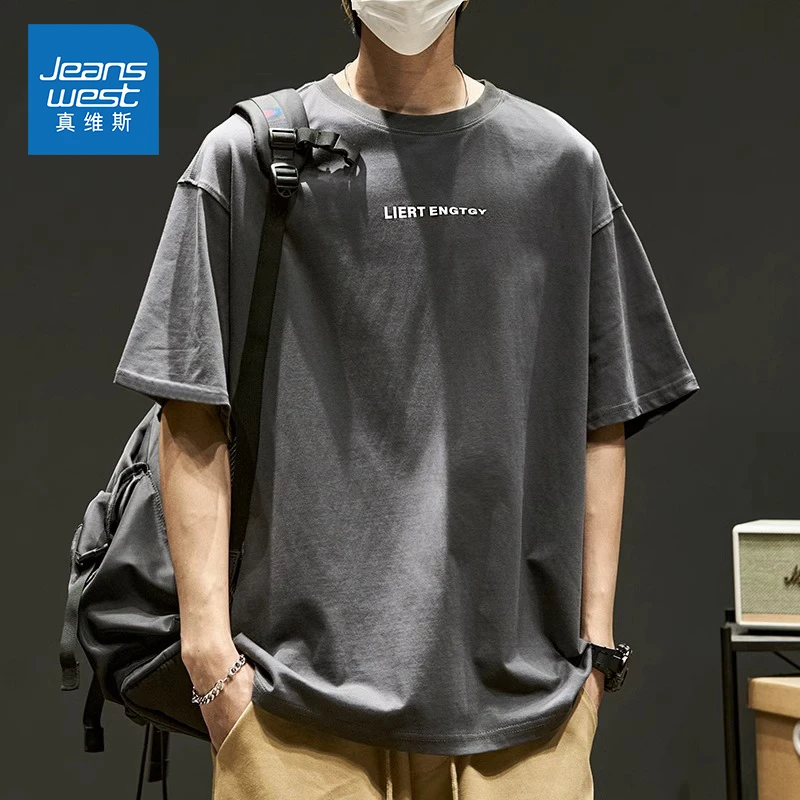 Jeanswest/真维斯2025夏季新款印花短袖T恤男生美式休闲潮牌上衣