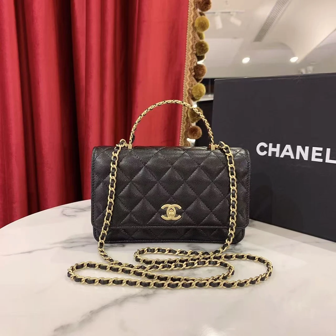 99新 Chanel/香奈儿 GGS24a手柄woc黑金荔枝牛皮单肩包89735992