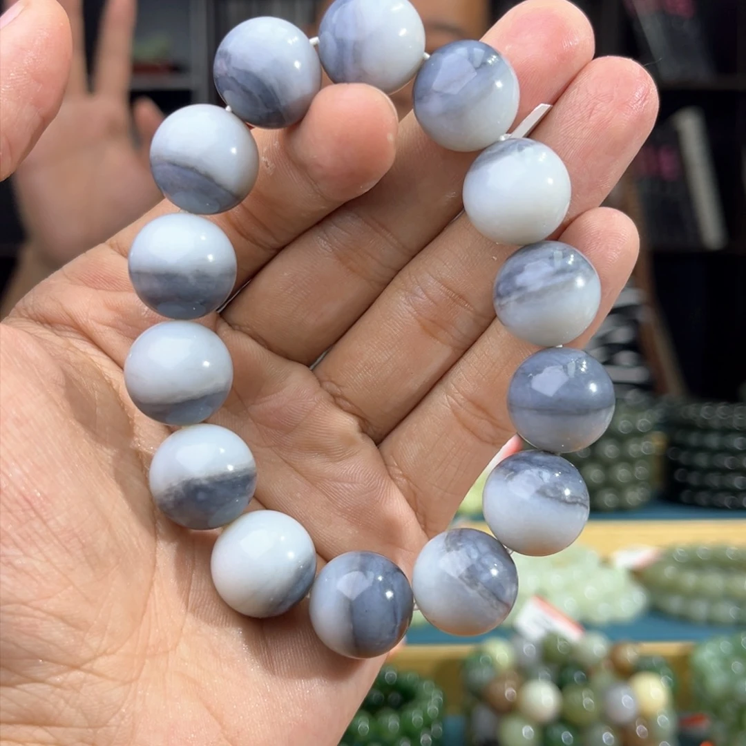和田玉手串未镶嵌纯天然和田玉新疆聚墨青花卡16