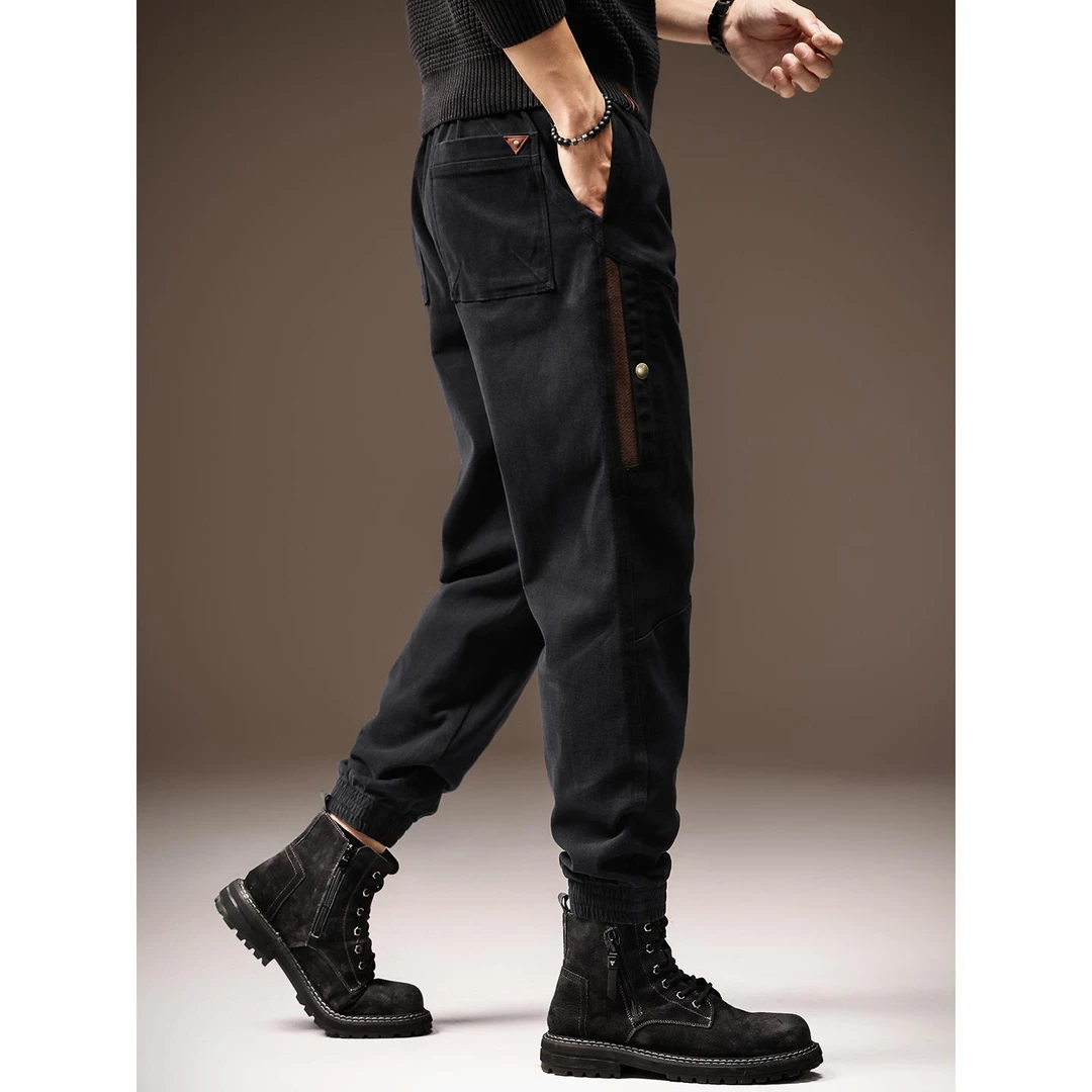 JEEPSPIRIT裤男宽松舒适弹力秋季新款系带拼接休闲裤子