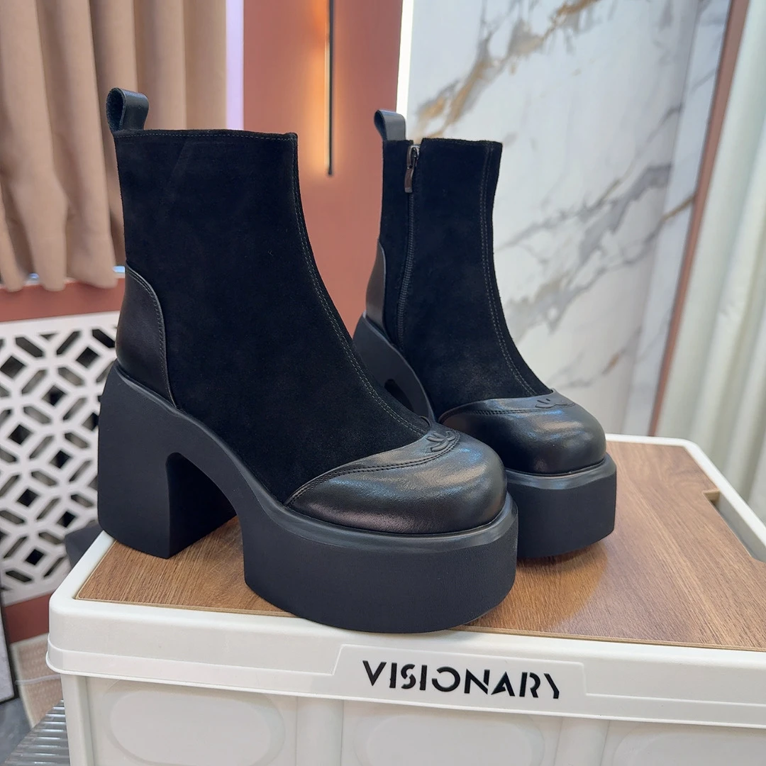 时尚百搭厚底高跟英伦风瘦瘦靴圆头弹力加绒靴子1105-7