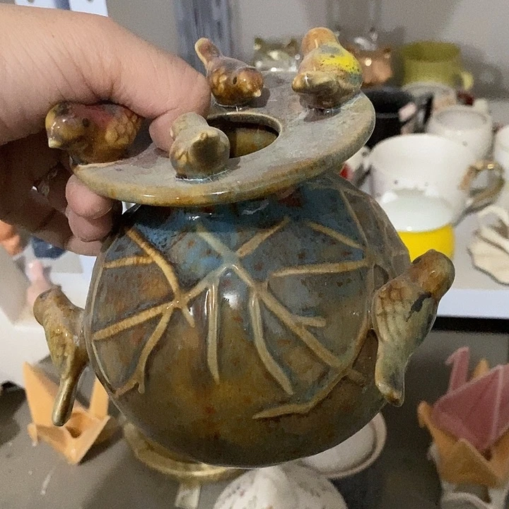 瓷片纯手工陶瓷花摆件1瑕