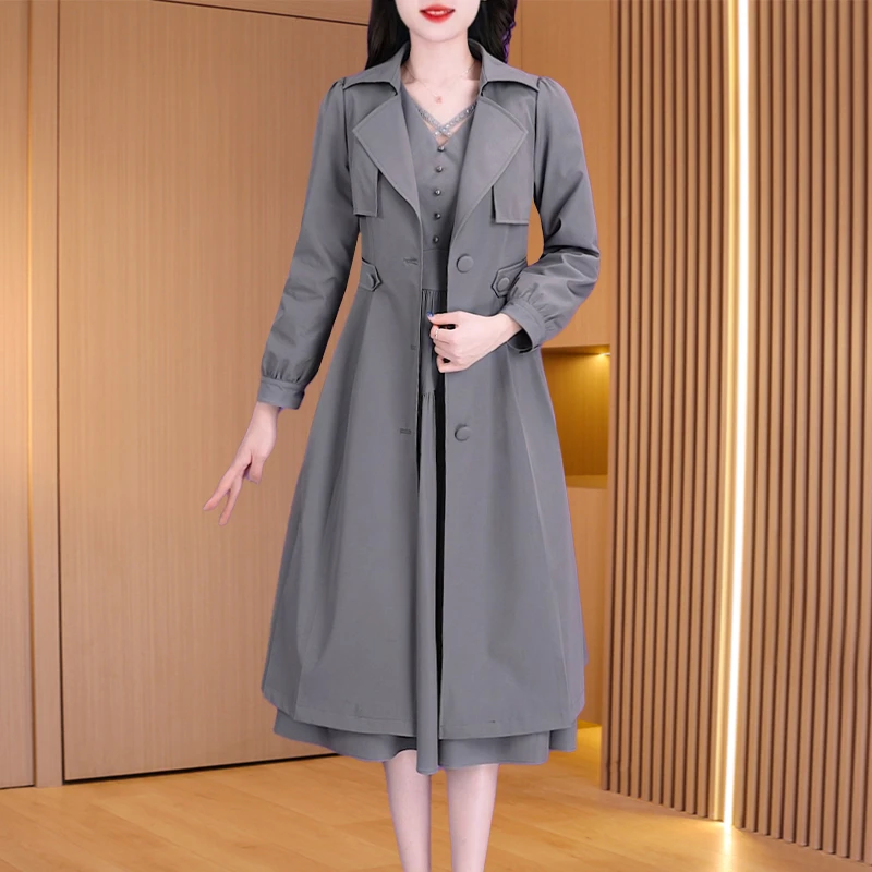 【可蓓儿】高档杭州意法风衣外套女2025新款春中长款贵夫人爆妈妈装
