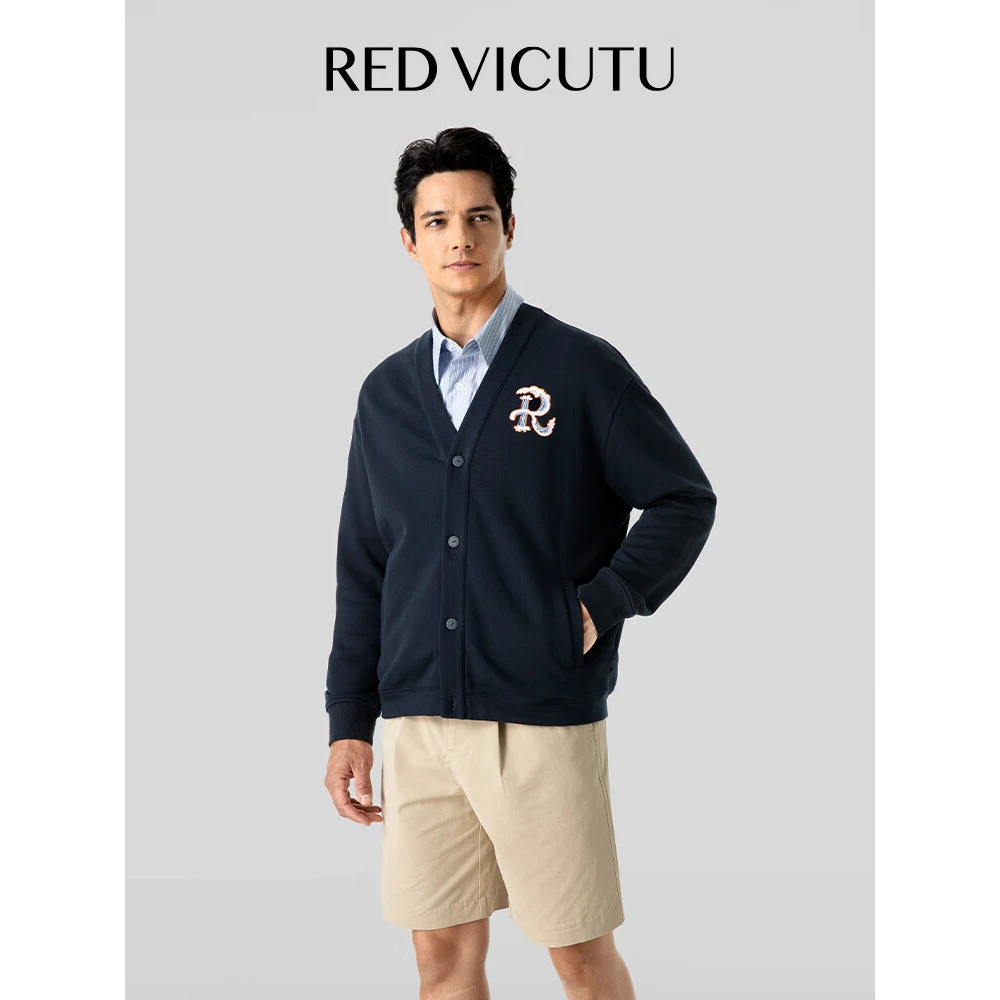 RED VICUTU威可多男士针织开衫商务通勤休闲百搭毛衣外套舒适长袖