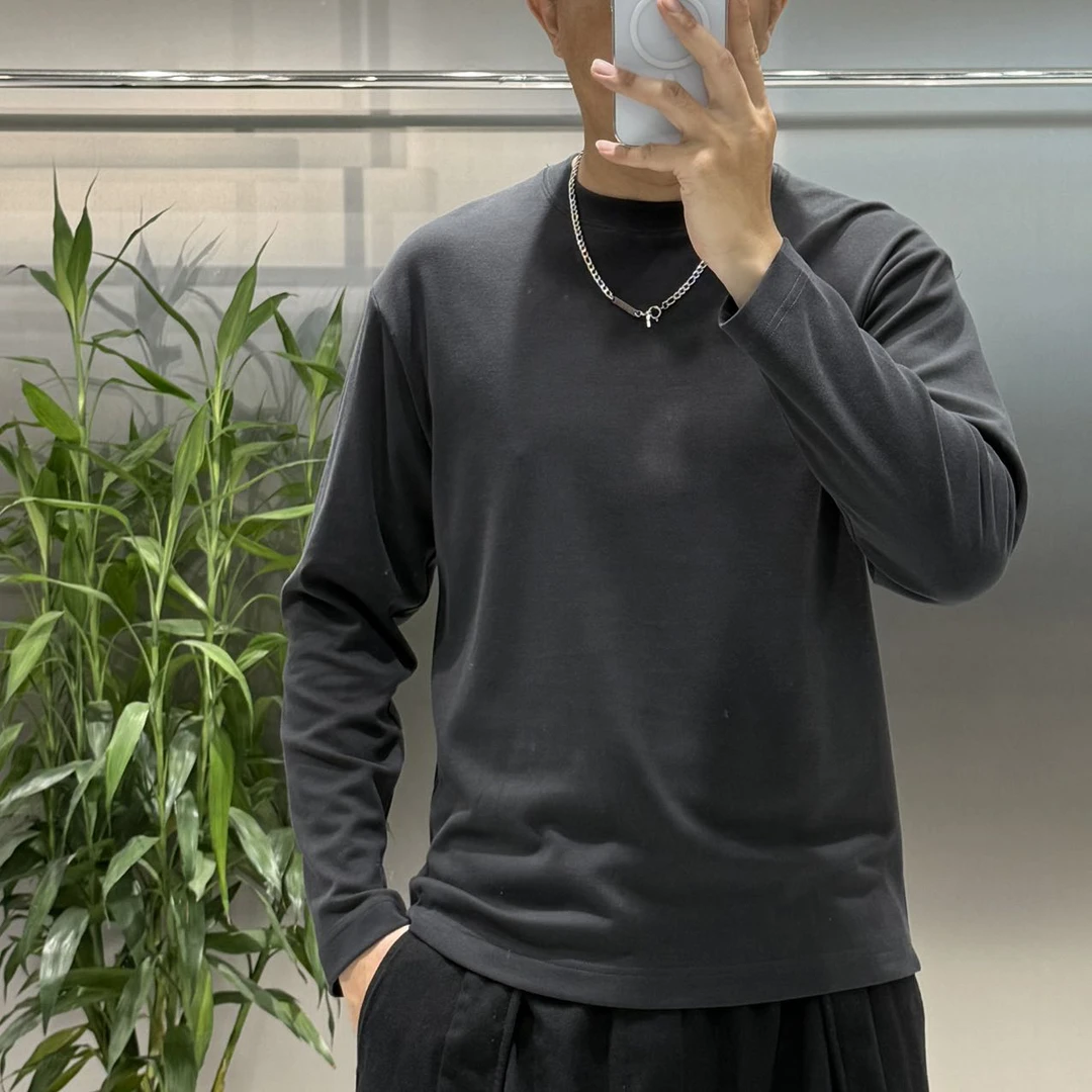 日常长袖宽松圆领内搭T恤通用微宽松时尚纯色常规ins