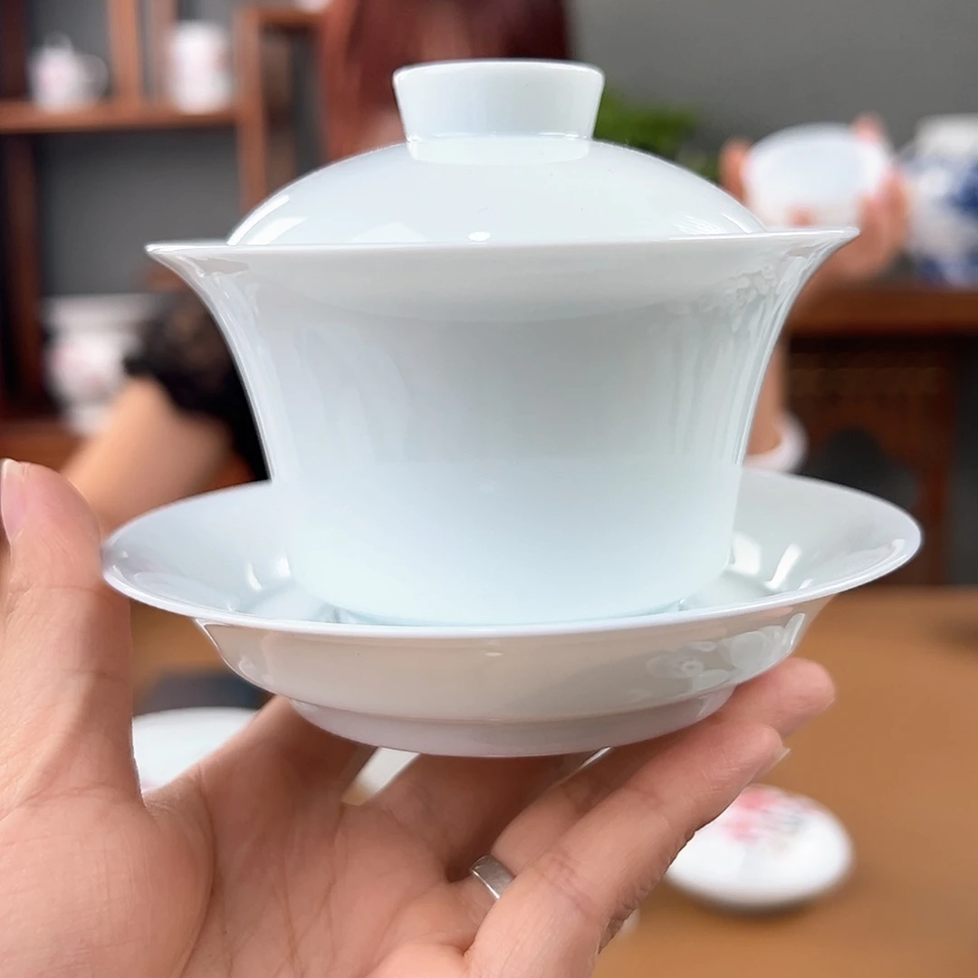 柴窑 素胎三才盖碗