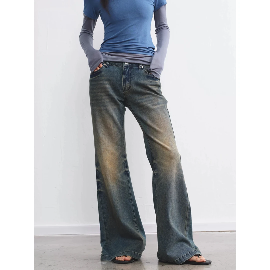 LINY LIBERTY  25SS  复古低腰水洗牛仔宽松微喇长裤E16258890