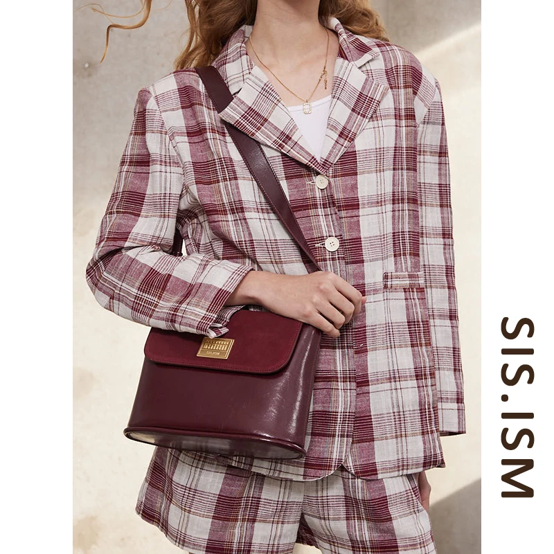 SISISM/姐妹主义新年战包算盘包大容量单肩斜挎包包红色真皮婚包
