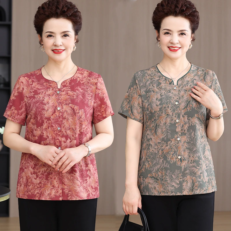 奶奶夏装2025新款套装冰丝老人衬衫女老太太小个子妈妈薄款女衬衫