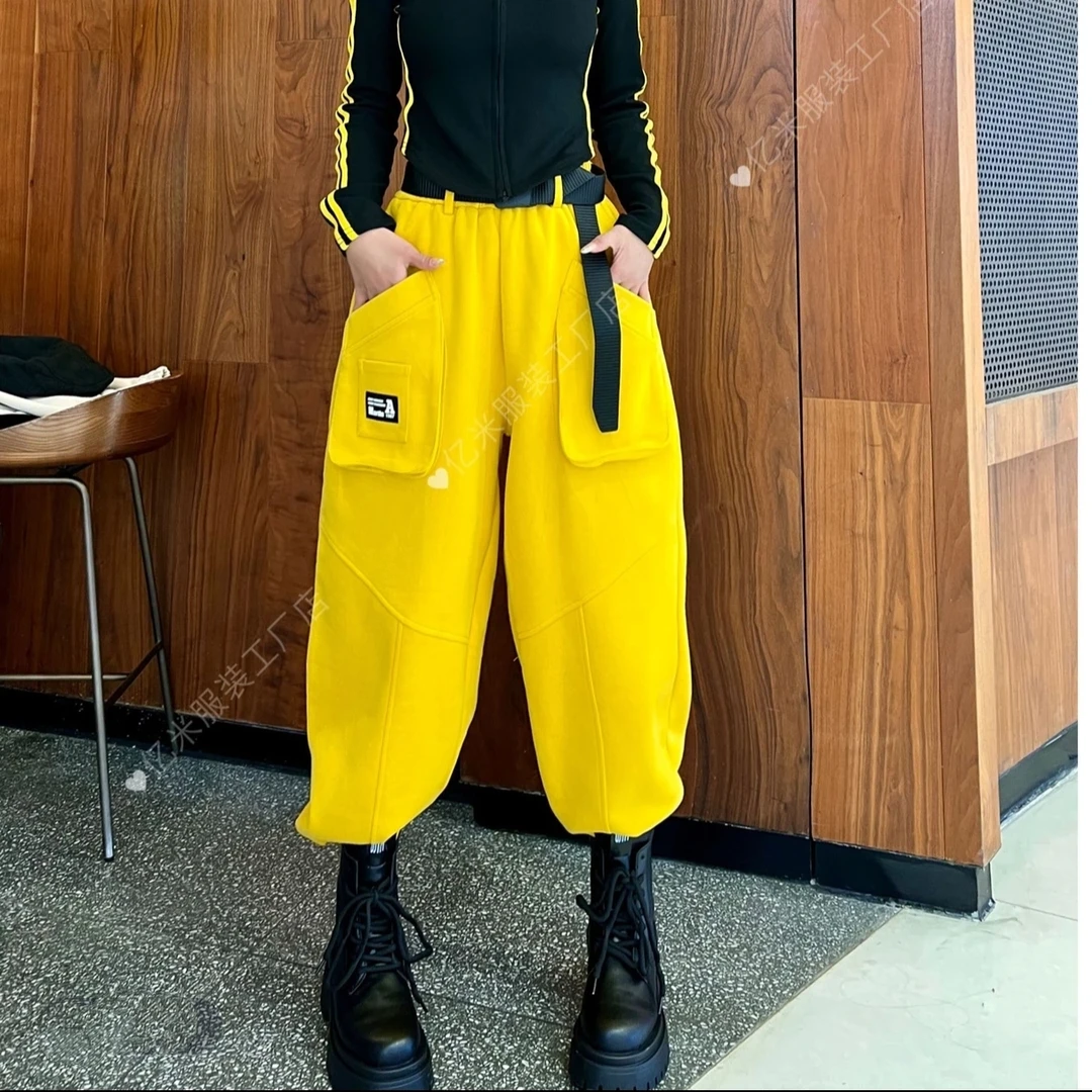（潮九九.定制）春季新款宽松显瘦大口袋工装哈伦休闲裤
