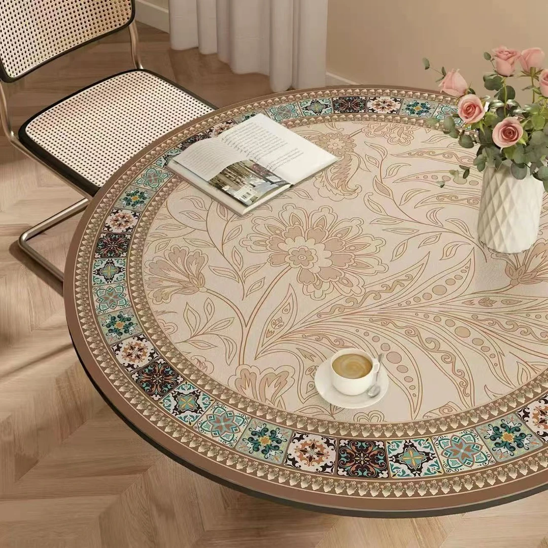 美式圆形桌垫轻奢高级感复古桌布防水防油餐桌垫防烫免洗桌面垫子