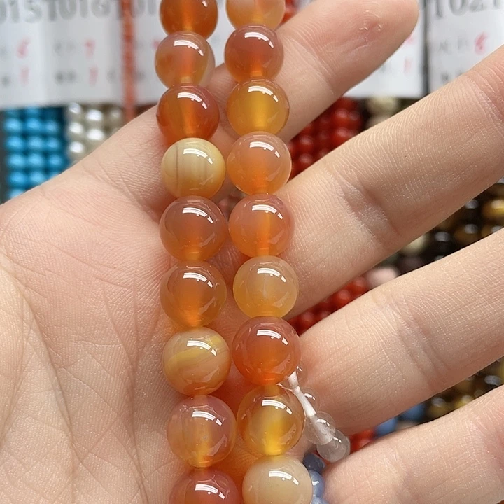 合金玛瑙/玉髓珠宝半成品糖心玛瑙10mm一条