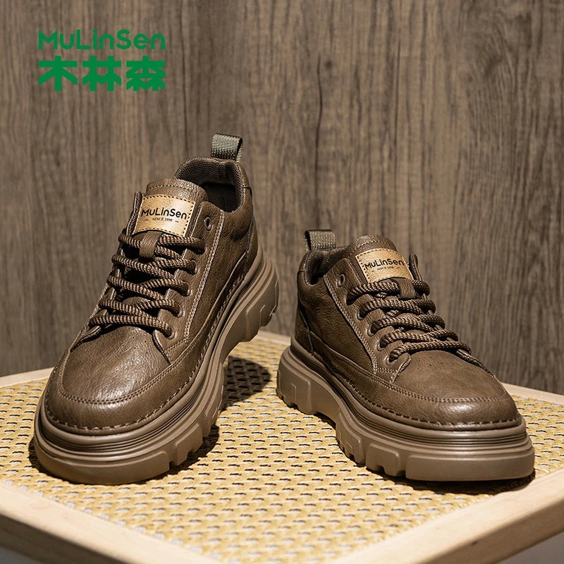 木林森男鞋轻底男士商务软底通勤英伦黑色休闲皮鞋软皮系带新款