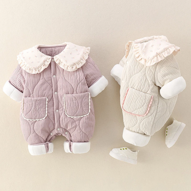 秋冬款婴儿衣服外出服女宝宝连体衣超萌加绒棉服冬季公主哈衣爬服