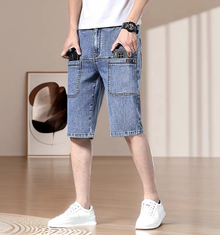 （工厂尾货，不包邮）2025夏季新款六兜牛仔短裤薄款四面弹直筒中裤