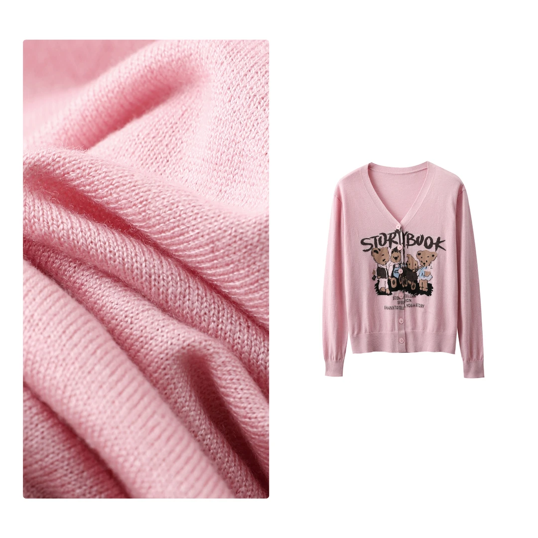 B 门店5&99！小熊外套」莱赛尔羊毛桑蚕丝混纺提花针织开衫女 T3630