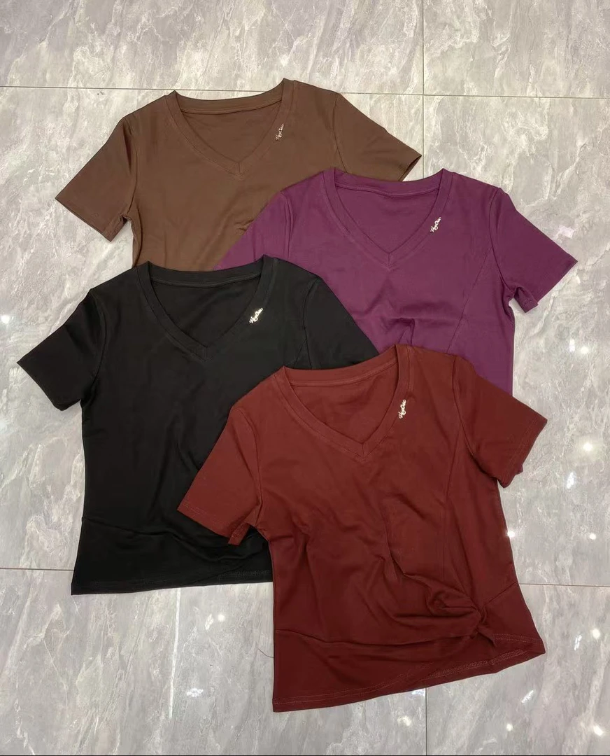 芭尚卡夏款时尚V领短袖上衣8723