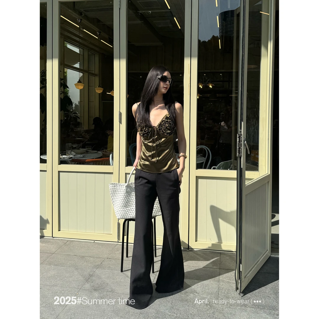 SUNONEONE V腰百搭显瘦西装裤女春季黑色时尚小众休闲裤D0078K