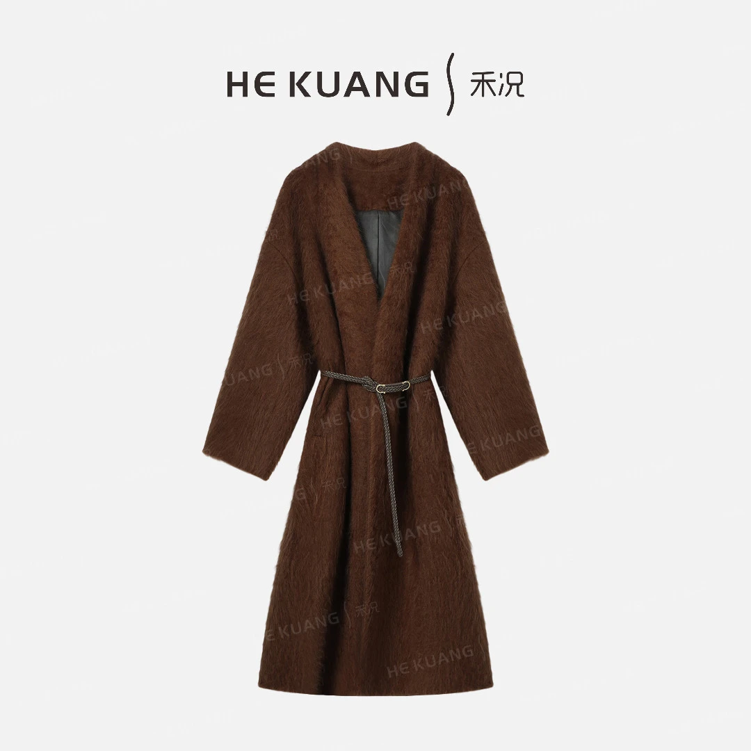 禾况HEKUANG琥珀流光【幻绒】山羊绒时髦复古长款大衣 H655 0916