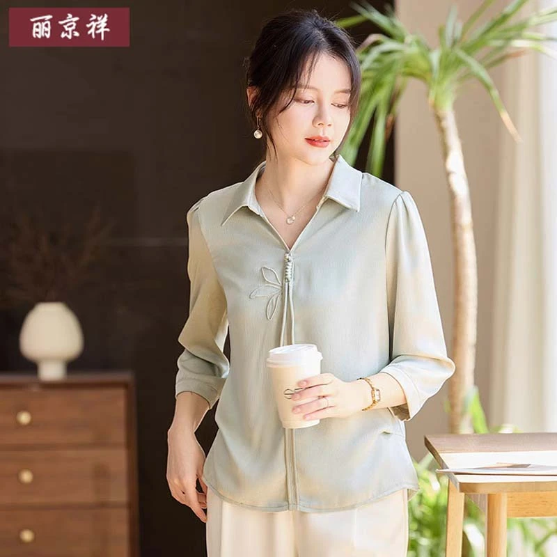 妈妈春装洋气雪纺小衫中老年女夏季时尚七分袖T恤上衣母亲节礼物