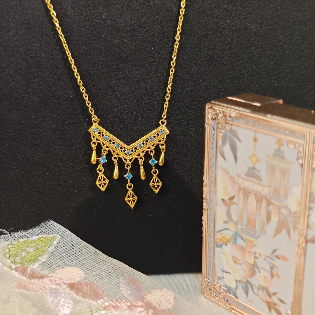 黄金蓝色蕾丝风琴套链