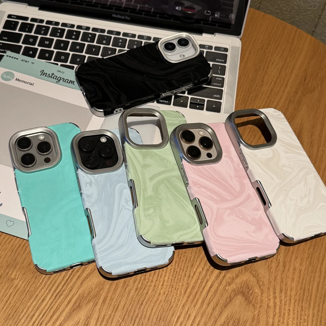 飞虎胜电镀绒布水波纹适用苹果17promax手机壳iPhone16pro/15简约