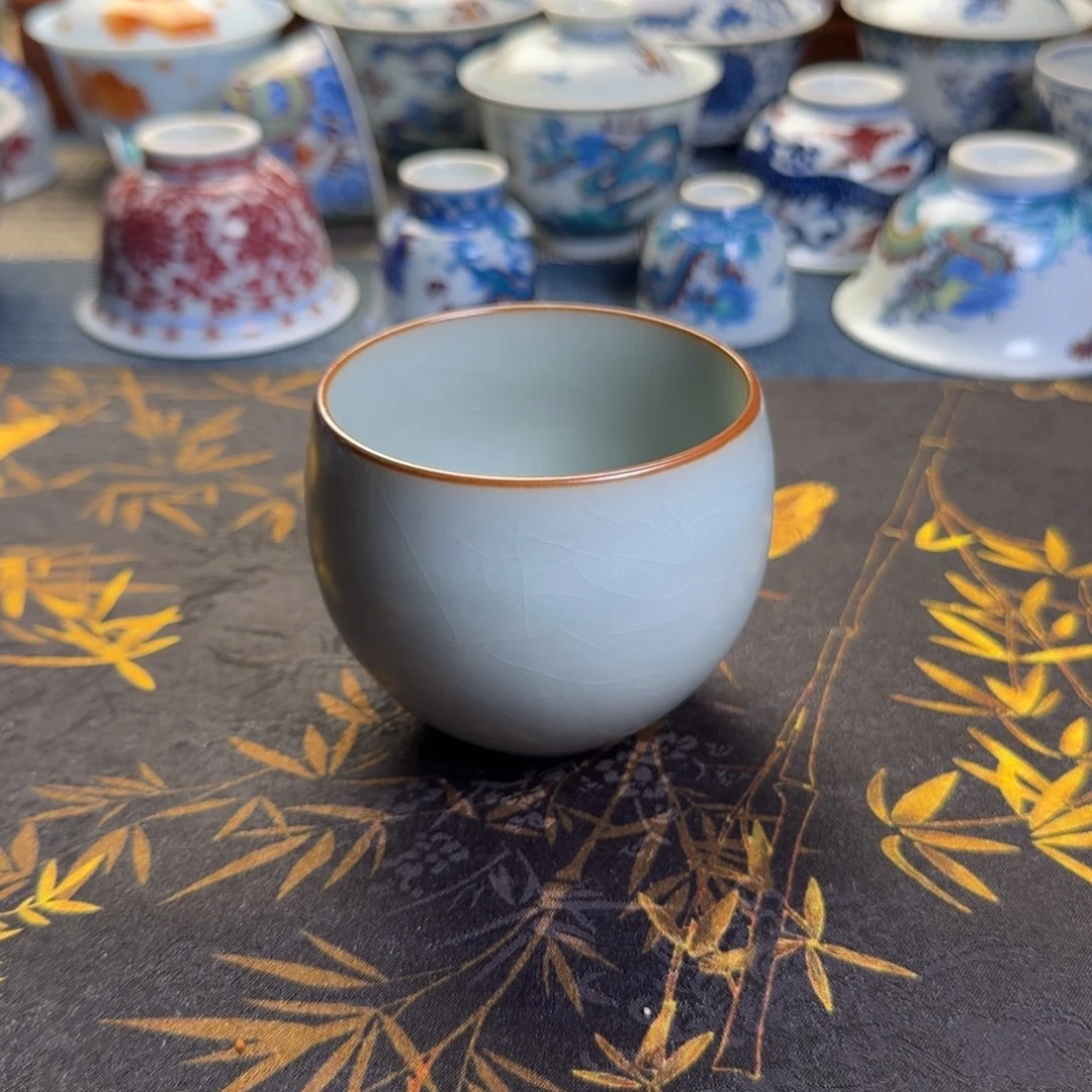 瓷片展***空汝窑开片主人杯一个款式随机发