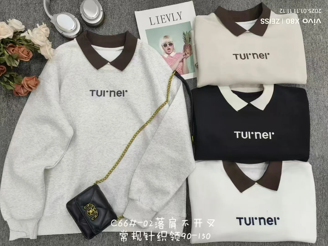 C66-02女士春季针织领卫衣