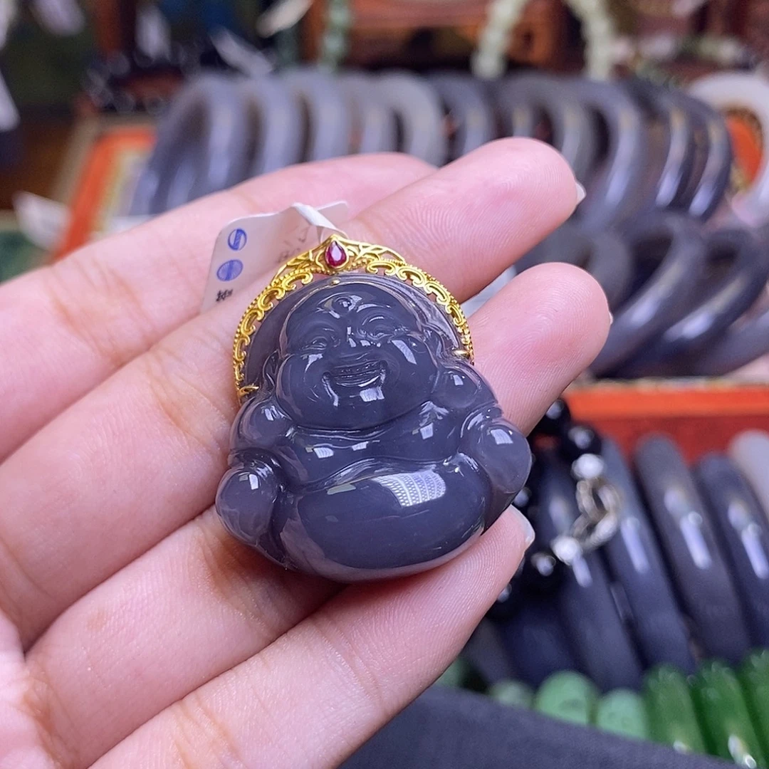 和田玉未镶嵌颈饰浓烟紫老矿金镶佛公