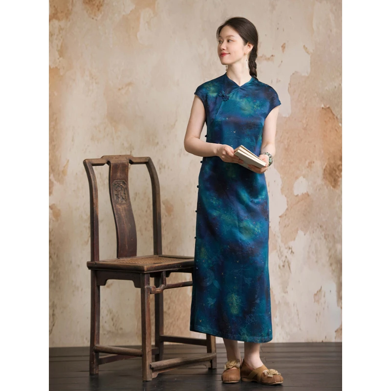 蘭襟【落花风静】透孔罗缎面香云纱盘扣改良旗袍连衣裙夏