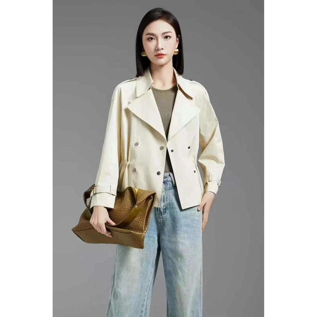 503071 2025新款简约气质收腰短款风衣