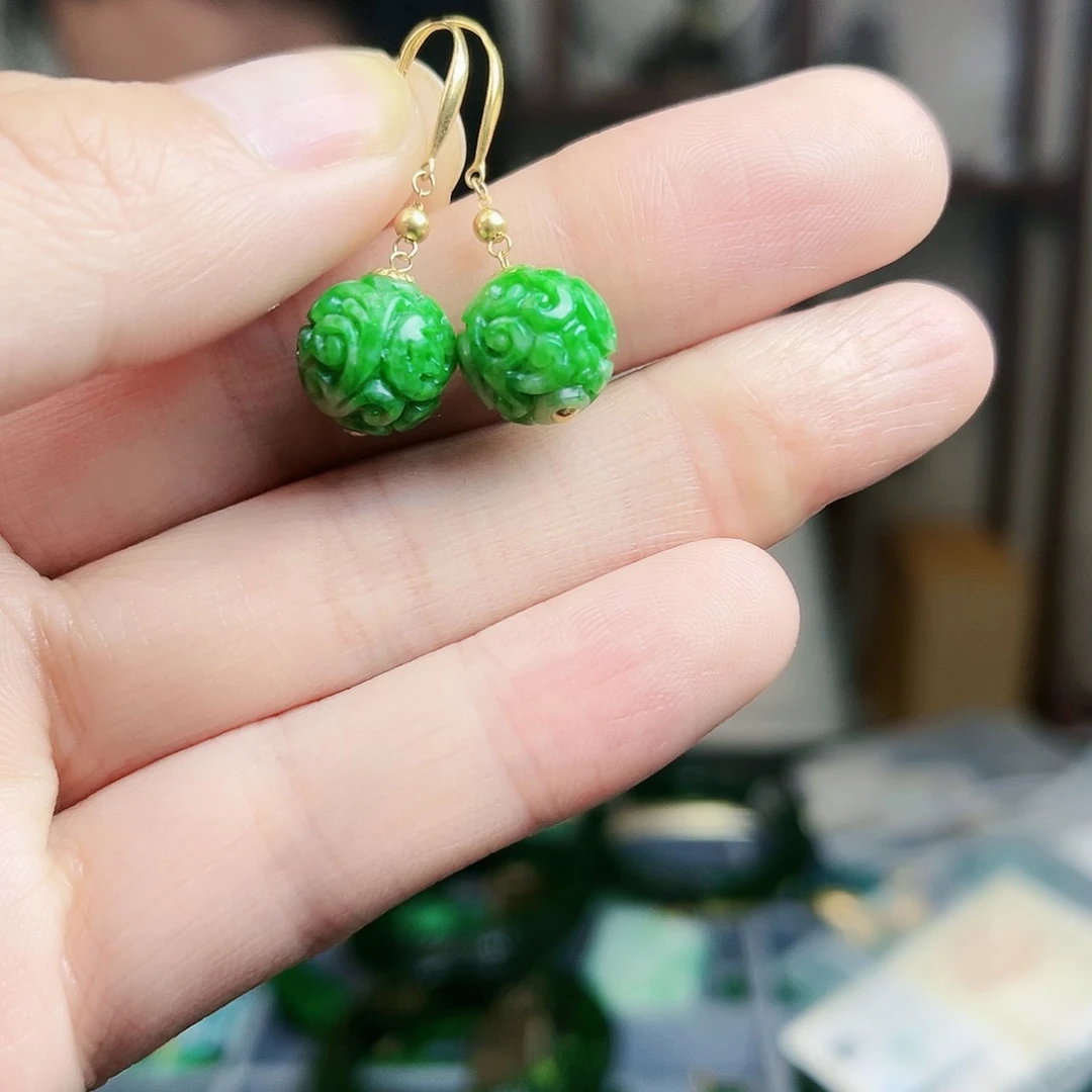 翡翠耳饰18K金镶嵌耳饰