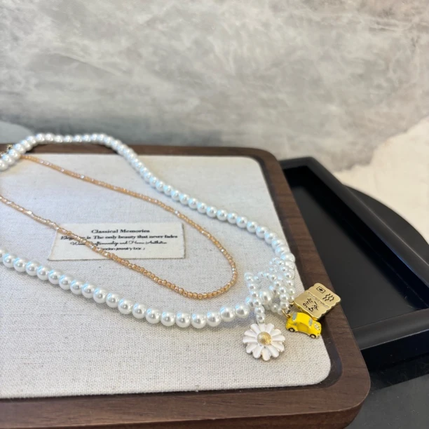 铜合金仿珍珠项链 花花车子项链XL2784（两条）