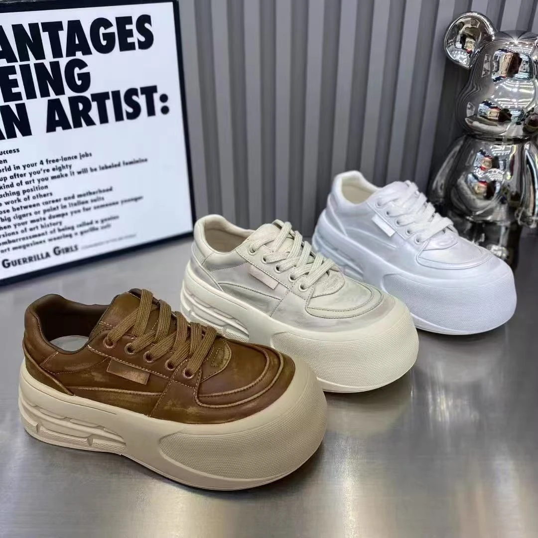 【RIELOV●奶芙】增高6cm时尚潮流百搭女士德训真皮软底软面轻奢鞋子