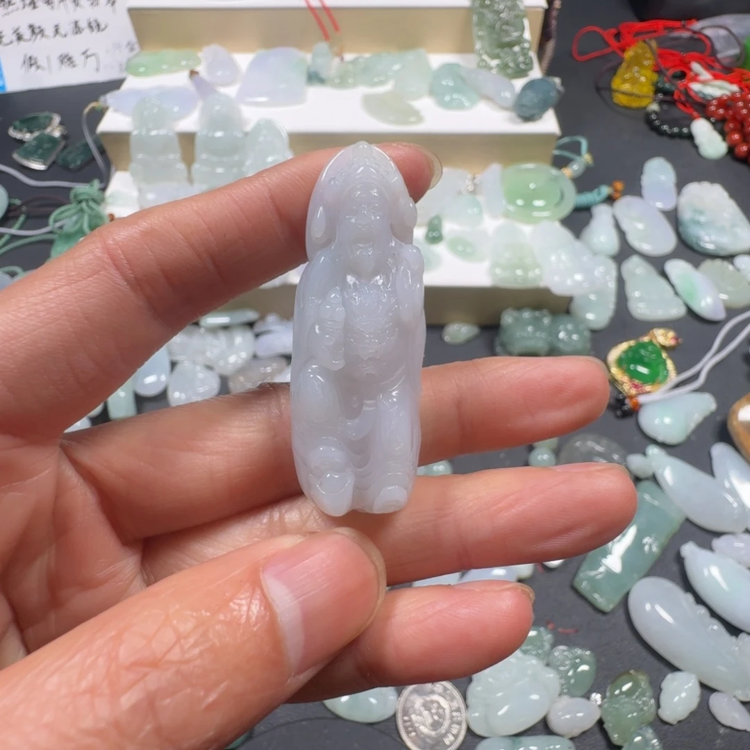 翡翠未镶嵌吊坠(赠链)天然缅甸A货翡翠财神吊坠