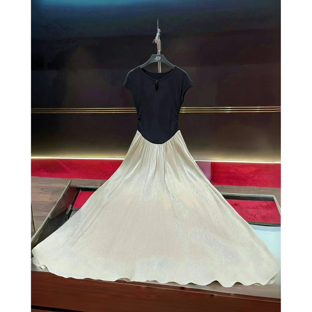 JISI U领盖肩袖拼接连衣裙-L25121