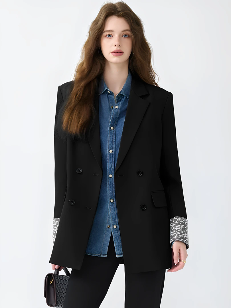 黑色西装外套女2025新款秋季高级感气质女神范宽松休闲小西服上衣