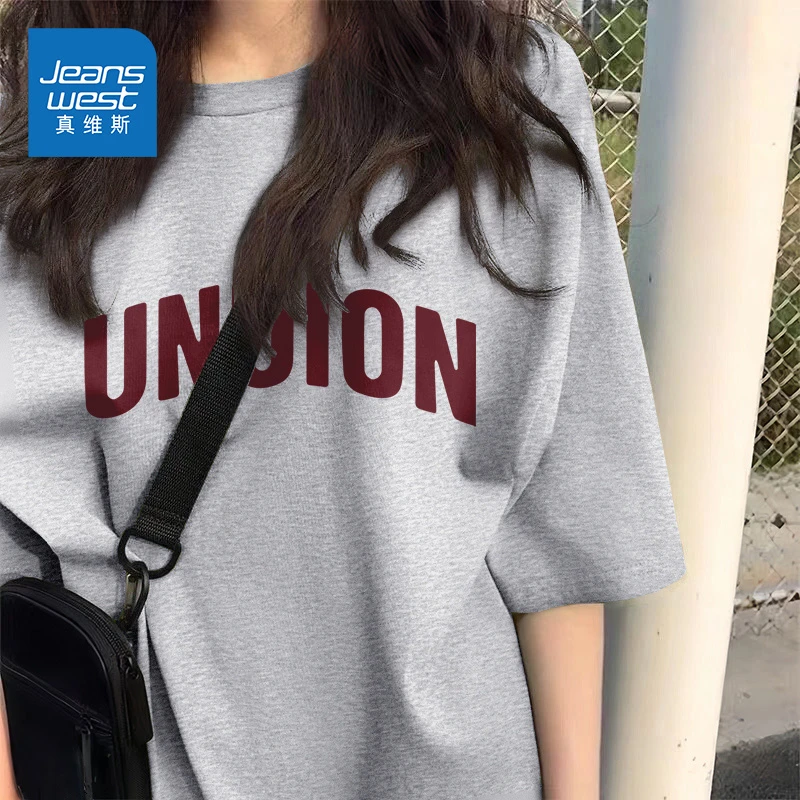 真维斯美式t恤女2025新款夏季潮流休闲纯棉体恤女士大码短袖上衣