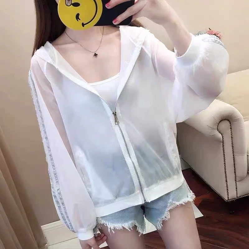 7777 防晒衣女款2025新款夏季连帽开衫户外薄款透气短外套防晒服