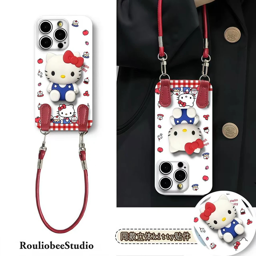 卡通立体kitty挂绳适用iPhone17苹果16手机壳华为vivo小米15oppo