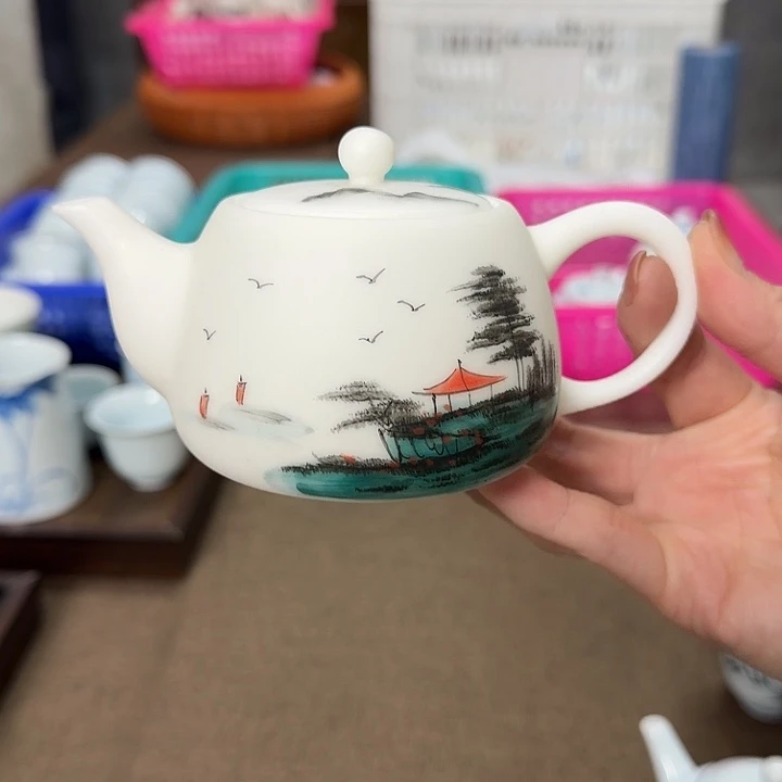 素烧冰种手绘泡茶壶山水