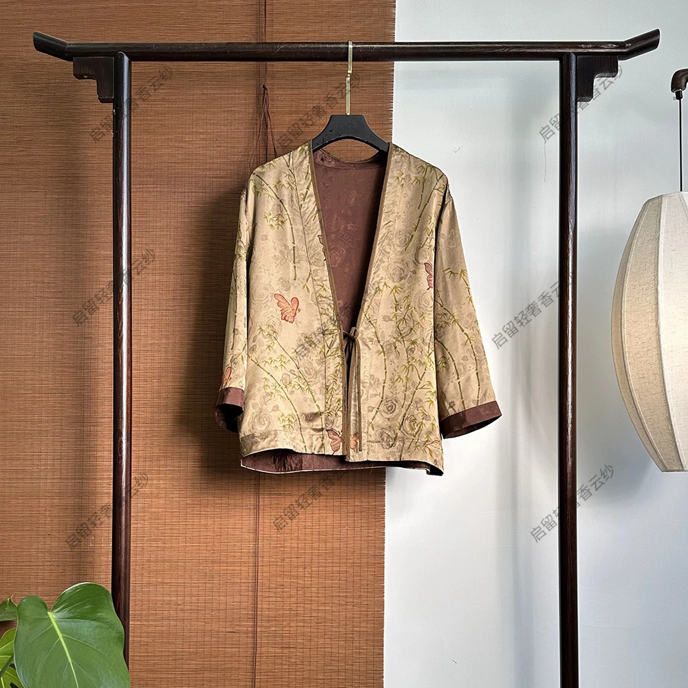 【8022】香云纱40姆米 提花花萝茶服外套