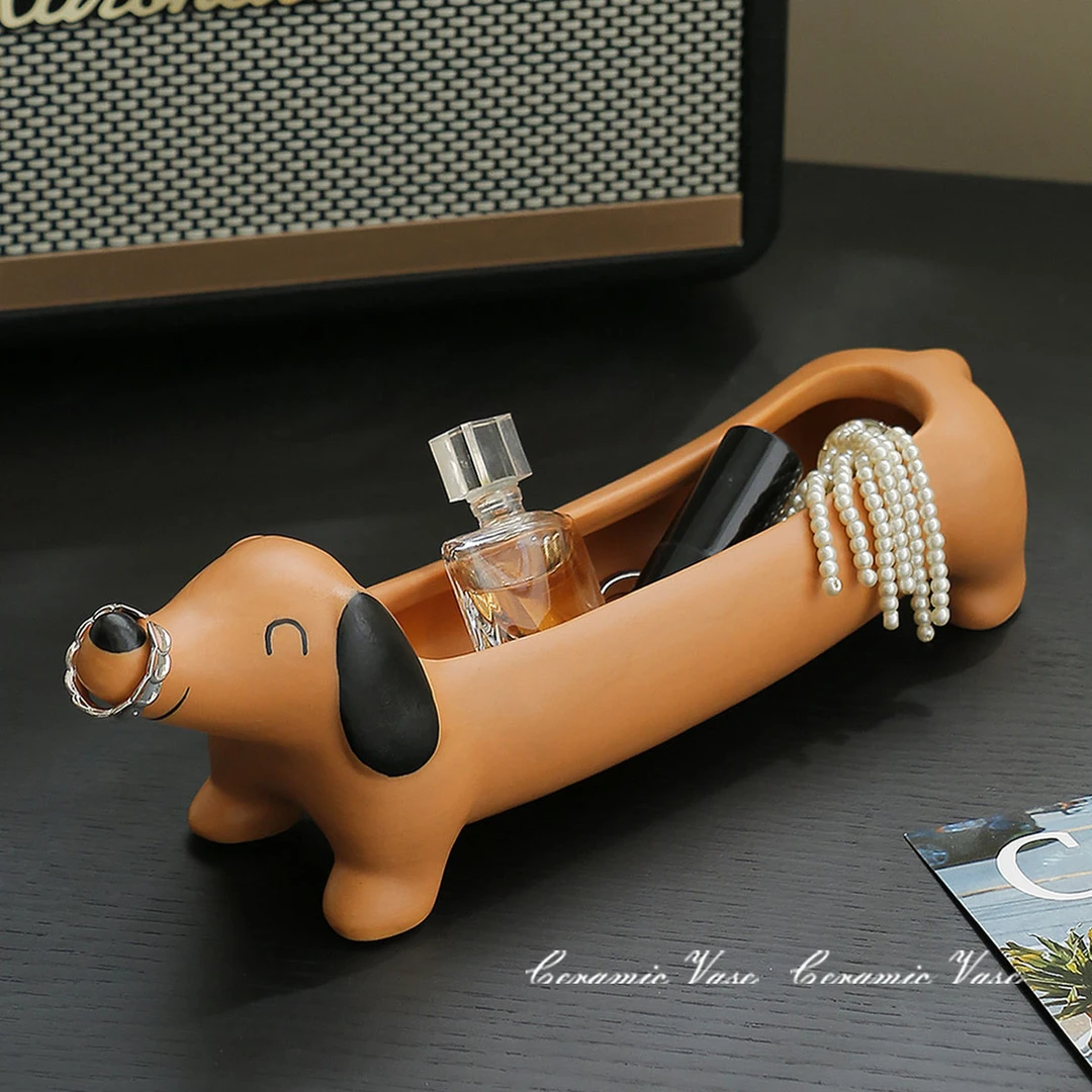 陶瓷腊肠狗首饰盒展示架饰品收纳盘ins玄关钥匙收纳托盘装饰摆件