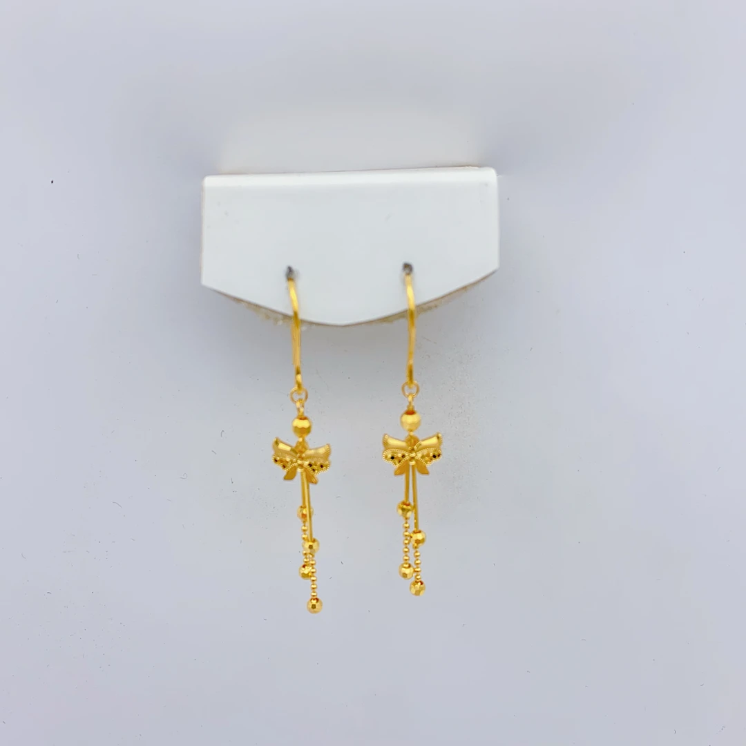 足金 5G工艺时尚甜美蝴蝶结耳钩 3.05克